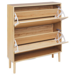 Wyld And Coco Shoe Storage Cabinet Light Brown, 2 Compartments, Space-Saving Hallway Unit W80 X D24 X H90Cm - thumbnail 5