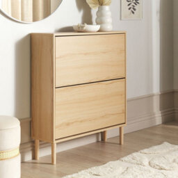 Wyld And Coco Shoe Storage Cabinet Light Brown, 2 Compartments, Space-Saving Hallway Unit W80 X D24 X H90Cm - thumbnail 2