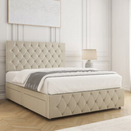 Bsspoke Mulberry Divan Bed Set Cream Plush Velvet 24Inch Headboard & Footboard 2 Drawers Same Side & Mattress In All Sizes - thumbnail 3
