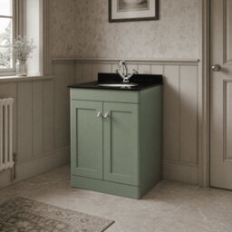 Balterley Swynnerton Traditional 2 Door Floor Standing Vanity Unit With Marble Basin, Satin Green, 600mm - thumbnail 4