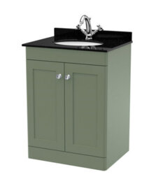 Balterley Swynnerton Traditional 2 Door Floor Standing Vanity Unit With Marble Basin, Satin Green, 600mm