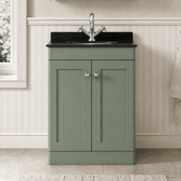 Balterley Swynnerton Traditional 2 Door Floor Standing Vanity Unit With Marble Basin, Satin Green, 600mm - thumbnail 2