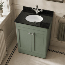 Balterley Swynnerton Traditional 2 Door Floor Standing Vanity Unit With Marble Basin, Satin Green, 600mm - thumbnail 3