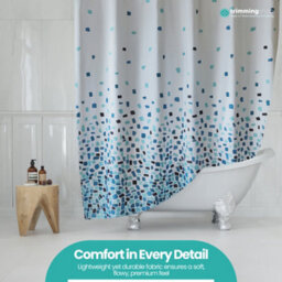 Neel Blue Mosaic Blue Polyester Shower Curtain, Water-Resistant Bathroom Curtain With 12 Hooks - 180X180Cm - thumbnail 9