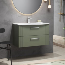 Balterley Belvide Partial Fluted 2 Drawer Wall Hung Vanity Unit With 1 Tap Hole Curved Basin- 800mm - Satin Green - thumbnail 4