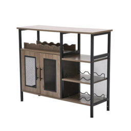 Living And Home Retro Grey And Black Vintage Wine Bar Cabinet With Detachable Wine Rack, 96Cm W X 34Cm D X 80Cm H - thumbnail 4