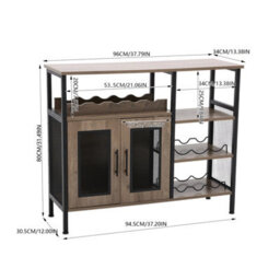 Living And Home Retro Grey And Black Vintage Wine Bar Cabinet With Detachable Wine Rack, 96Cm W X 34Cm D X 80Cm H - thumbnail 7
