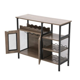 Living And Home Retro Grey And Black Vintage Wine Bar Cabinet With Detachable Wine Rack, 96Cm W X 34Cm D X 80Cm H - thumbnail 3