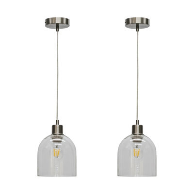 First Choice Lighting Set Of 2 Belten - Clear Glass Cloche With Satin Nickel Pendant Fitting - image 1