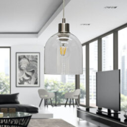 First Choice Lighting Set Of 2 Belten - Clear Glass Cloche With Satin Nickel Pendant Fitting - thumbnail 5