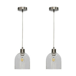 First Choice Lighting Set Of 2 Belten - Clear Glass Cloche With Satin Nickel Pendant Fitting - thumbnail 1
