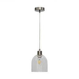 First Choice Lighting Set Of 2 Belten - Clear Glass Cloche With Satin Nickel Pendant Fitting - thumbnail 2