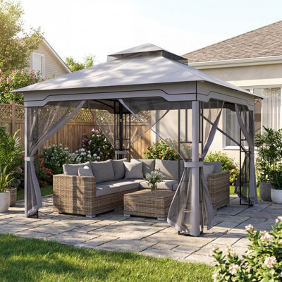 Costway 3.3 X 3.3 M Double Roof Soft Top Patio Gazebo With Zippered Mesh Netting - image 1