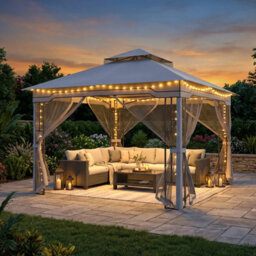 Costway 3.3 X 3.3 M Double Roof Soft Top Patio Gazebo With Zippered Mesh Netting - thumbnail 7