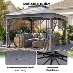 Costway 3.3 X 3.3 M Double Roof Soft Top Patio Gazebo With Zippered Mesh Netting - thumbnail 4