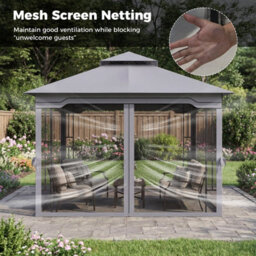 Costway 3.3 X 3.3 M Double Roof Soft Top Patio Gazebo With Zippered Mesh Netting - thumbnail 6