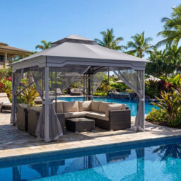 Costway 3.3 X 3.3 M Double Roof Soft Top Patio Gazebo With Zippered Mesh Netting - thumbnail 5