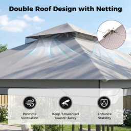 Costway 3.3 X 3.3 M Double Roof Soft Top Patio Gazebo With Zippered Mesh Netting - thumbnail 8