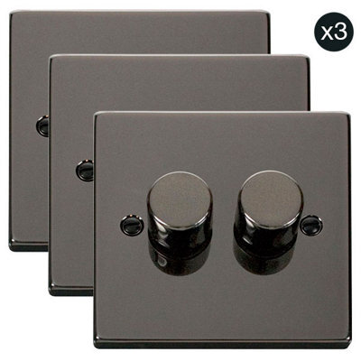 3 Pack - Black Nickel 2 Gang 2 Way Led 100W Trailing Edge Dimmer Light Switch - Se Home - image 1