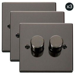 3 Pack - Black Nickel 2 Gang 2 Way Led 100W Trailing Edge Dimmer Light Switch - Se Home