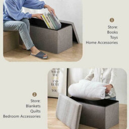 Ottoman Storage Bench Foldable, For Shoes Toys Linen, Wood & Non-Woven Fabric - thumbnail 4