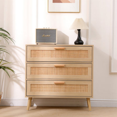 Furniturehmd Ratten Chest Of Drawers,storage 3 Drawer Dresser With Pine Legs,freestanding Cupboard Organiser Unit - image 1