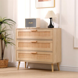 Furniturehmd Ratten Chest Of Drawers,storage 3 Drawer Dresser With Pine Legs,freestanding Cupboard Organiser Unit - thumbnail 2