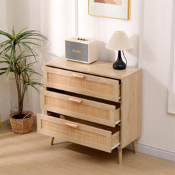 Furniturehmd Ratten Chest Of Drawers,storage 3 Drawer Dresser With Pine Legs,freestanding Cupboard Organiser Unit - thumbnail 3