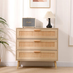 Furniturehmd Ratten Chest Of Drawers,storage 3 Drawer Dresser With Pine Legs,freestanding Cupboard Organiser Unit - thumbnail 1