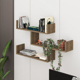 Decortie Tibet Wall Shelves - Floating 3 Tier Wall Mounted Display Unit Dark Oak Effect - thumbnail 5