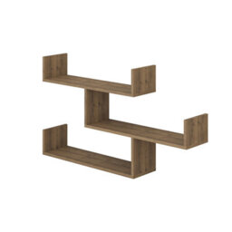 Decortie Tibet Wall Shelves - Floating 3 Tier Wall Mounted Display Unit Dark Oak Effect - thumbnail 2