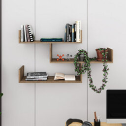 Decortie Tibet Wall Shelves - Floating 3 Tier Wall Mounted Display Unit Dark Oak Effect - thumbnail 1