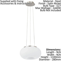 Elegant Satin Nickel Pendant Ceiling Light With Opal Matt Glass Shade - thumbnail 2
