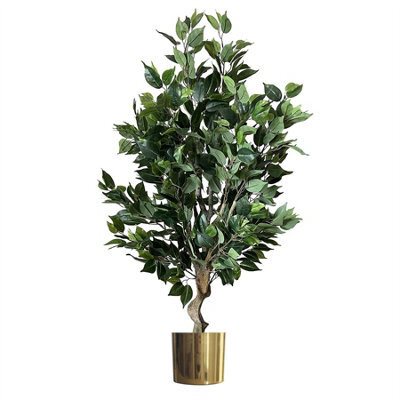 Leaf Artificial 100Cm Premium Artificial Ficus Twist Tree Gold Planter - image 1