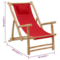 Berkfield Deck Chair Bamboo And Canvas Red - thumbnail 8