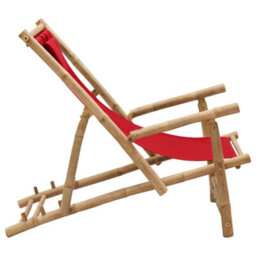 Berkfield Deck Chair Bamboo And Canvas Red - thumbnail 3