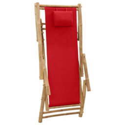 Berkfield Deck Chair Bamboo And Canvas Red - thumbnail 6