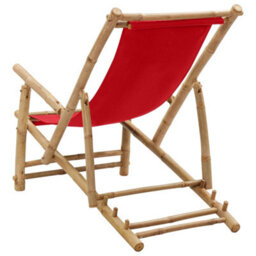 Berkfield Deck Chair Bamboo And Canvas Red - thumbnail 5