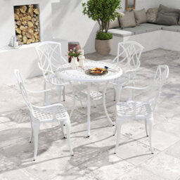 Costway 5 Piece Patio Cast Aluminum Dining Table & Chair Set Outdoor Bistro Set W/ Umbrella Hole - thumbnail 1