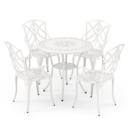 Costway 5 Piece Patio Cast Aluminum Dining Table & Chair Set Outdoor Bistro Set W/ Umbrella Hole - thumbnail 2