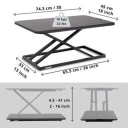 Duronic Dm05D20 Sit-Stand Desk Workstation, Desk Convertor, Manually Height Adjustable 5-41Cm, 74X45Cm Platform - Black - thumbnail 3