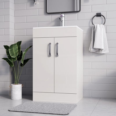 Belofay 500mm Bathroom Vanity Units With Basin With White Ceramic Bathroom Sink Soft Close Hinges & 1 Tap Hole (New York White) - image 1