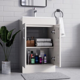 Belofay 500mm Bathroom Vanity Units With Basin With White Ceramic Bathroom Sink Soft Close Hinges & 1 Tap Hole (New York White) - thumbnail 3