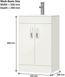 Belofay 500mm Bathroom Vanity Units With Basin With White Ceramic Bathroom Sink Soft Close Hinges & 1 Tap Hole (New York White) - thumbnail 5