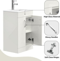 Belofay 500mm Bathroom Vanity Units With Basin With White Ceramic Bathroom Sink Soft Close Hinges & 1 Tap Hole (New York White) - thumbnail 6