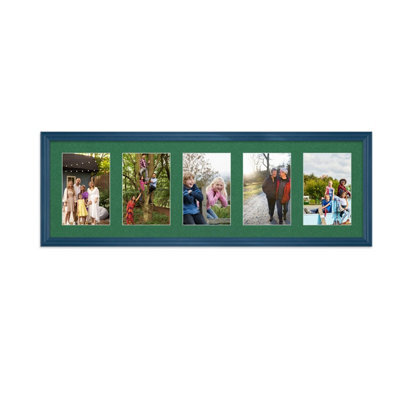 AK Frames 26X8 Navy Blue Classic Multi Photo Frame With Emerald Mount - Holds 5 Apertures (5X) 6X4 Photos - image 1