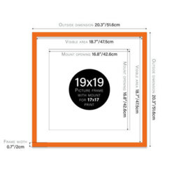 "19X19"" Orange Picture Frame - 19X19"" Square Frame With 17X17"" Mount For 19X19""/17X17"" Pictures Moderrn Style Thin Edge, 1 Pack" - thumbnail 2