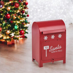 Urbn-Living Urbnliving 24Cm Height Christmas Xmas Metal Letter Mail Box Santa Arched Decorative Red Table Ornament - thumbnail 1