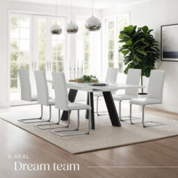 Tectake Set Of 2 Dining Chairs - Cantilevered, High Backrest, Flat Steel Frame  - White - thumbnail 8