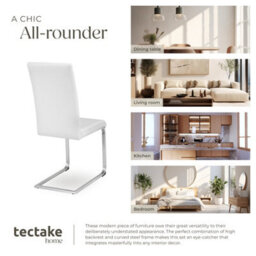 Tectake Set Of 2 Dining Chairs - Cantilevered, High Backrest, Flat Steel Frame  - White - thumbnail 7